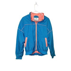 Vintage 80s Custom Projections Windbreaker Jacket Blue Orange Retro Medium